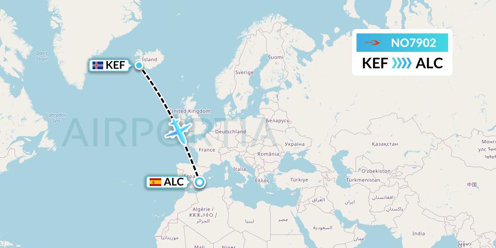 NO7902 Neos Flight Map: Reykjavik to Alicante