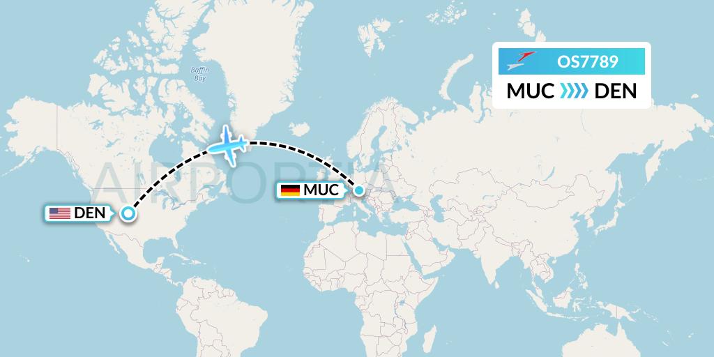 OS7789 Austrian Airlines Flight Map: Munich to Denver