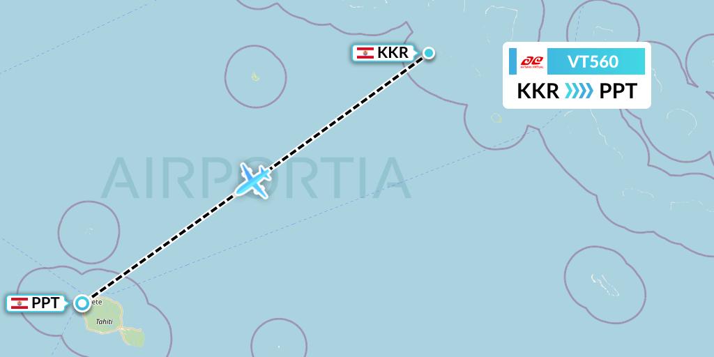 VT560 Air Tahiti Flight Map: Kaukura to Papeete