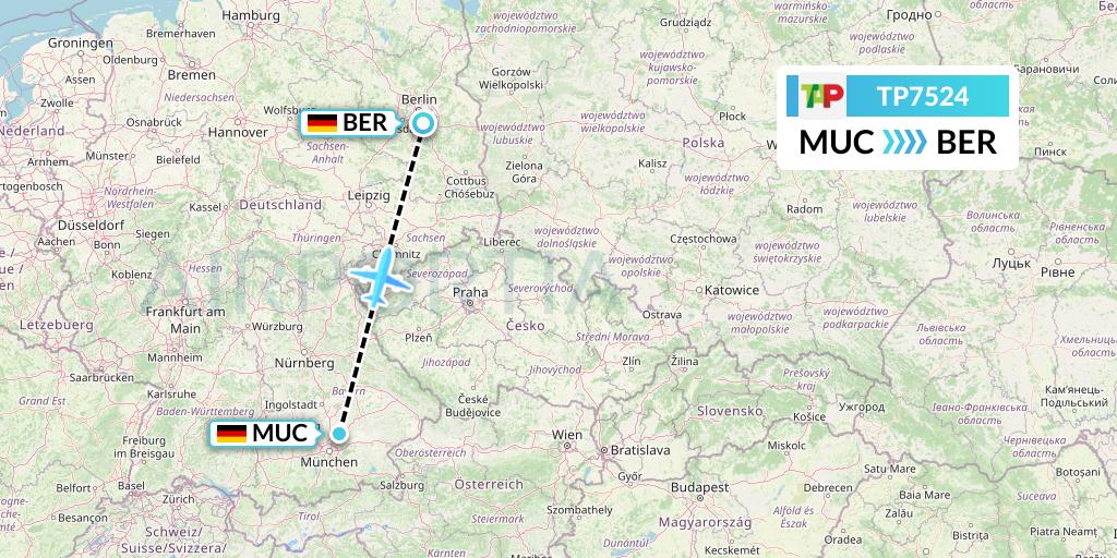 TP7524 TAP Portugal Flight Map: Munich to Berlin