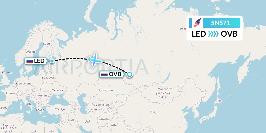 5N571 Nordavia Flight Map: St. Petersburg to Novosibirsk