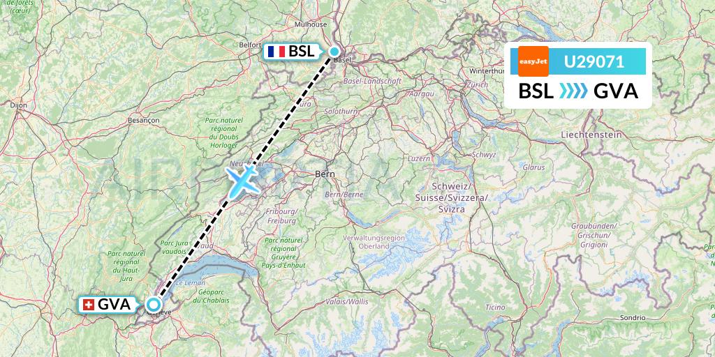 U29071 EasyJet Flight Map: Basel to Geneva
