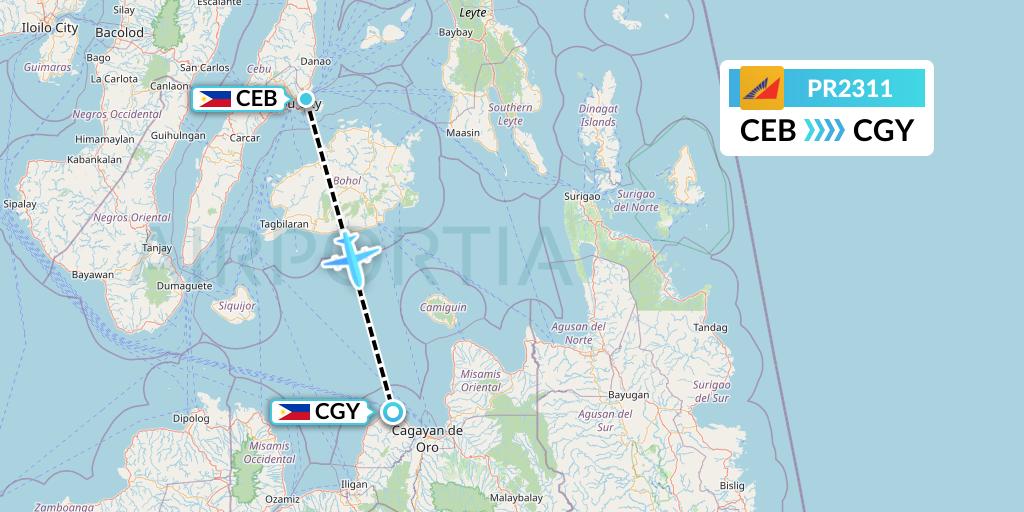 PR2311 Philippine Airlines Flight Map: Cebu to Cagayan de Oro