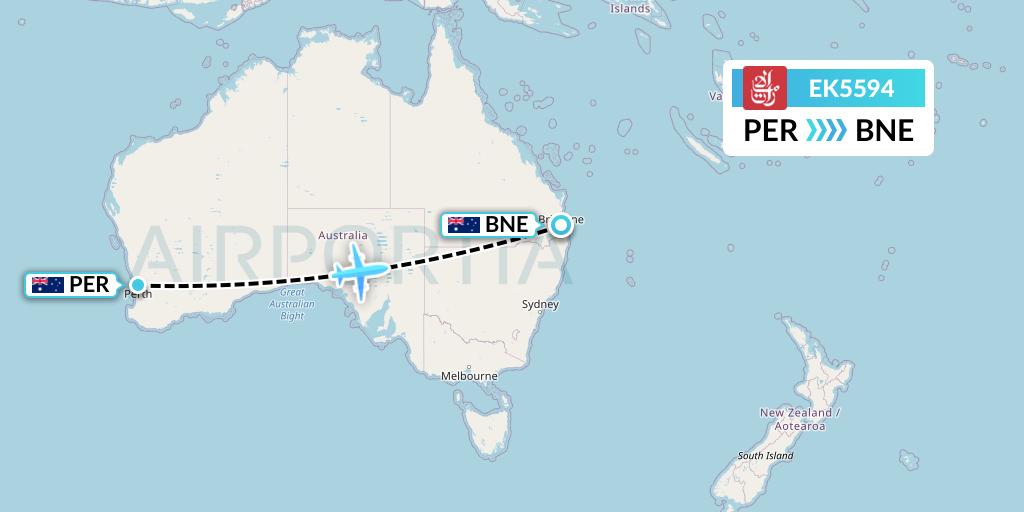 EK5594 Emirates Flight Map: Perth to Brisbane