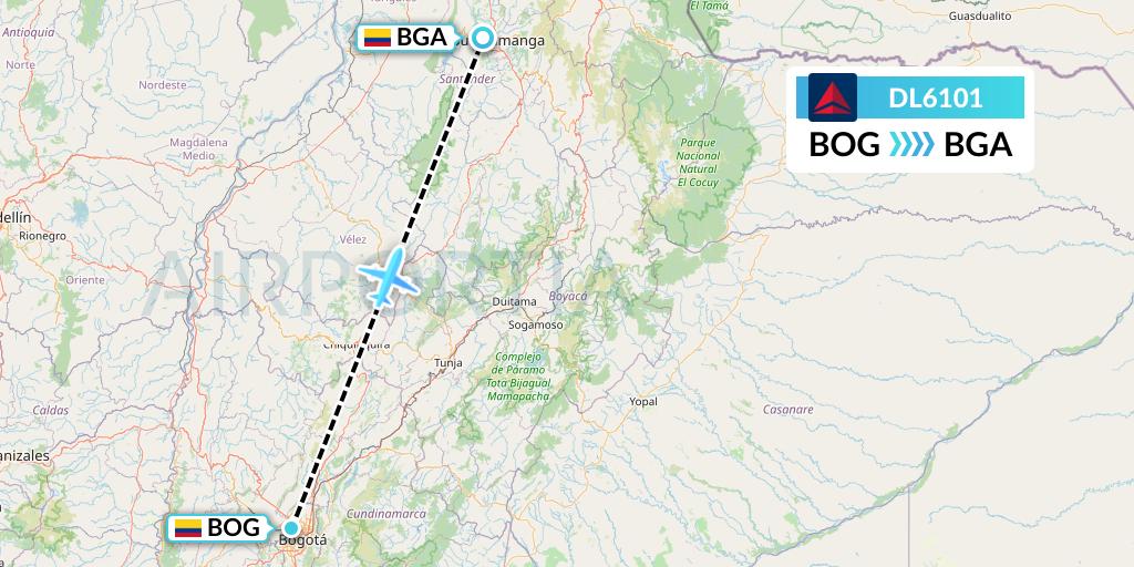 DL6101 Delta Air Lines Flight Map: Bogota to Bucaramanga
