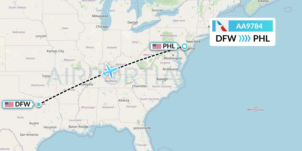 AA9784 American Airlines Flight Map: Dallas to Philadelphia