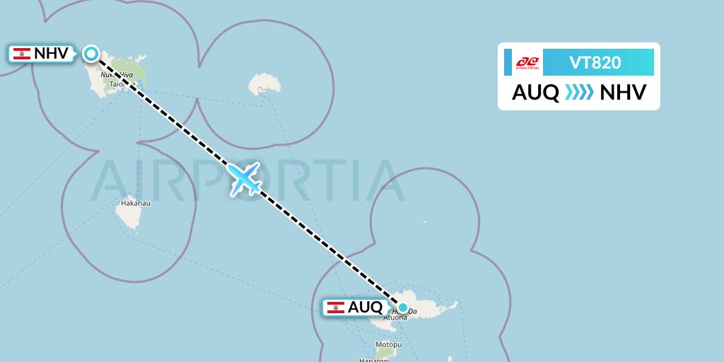 VT820 Air Tahiti Flight Map: Atuona to Nuku Hiva