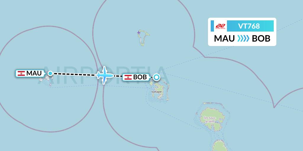 VT768 Air Tahiti Flight Map: Maupiti to Bora Bora