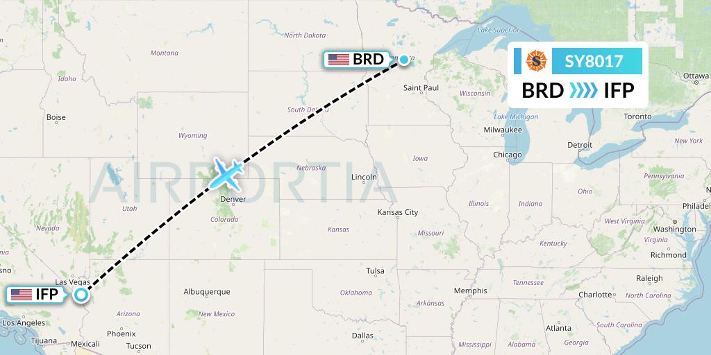 SY8017 Sun Country Airlines Flight Map: Brainerd to Bullhead City