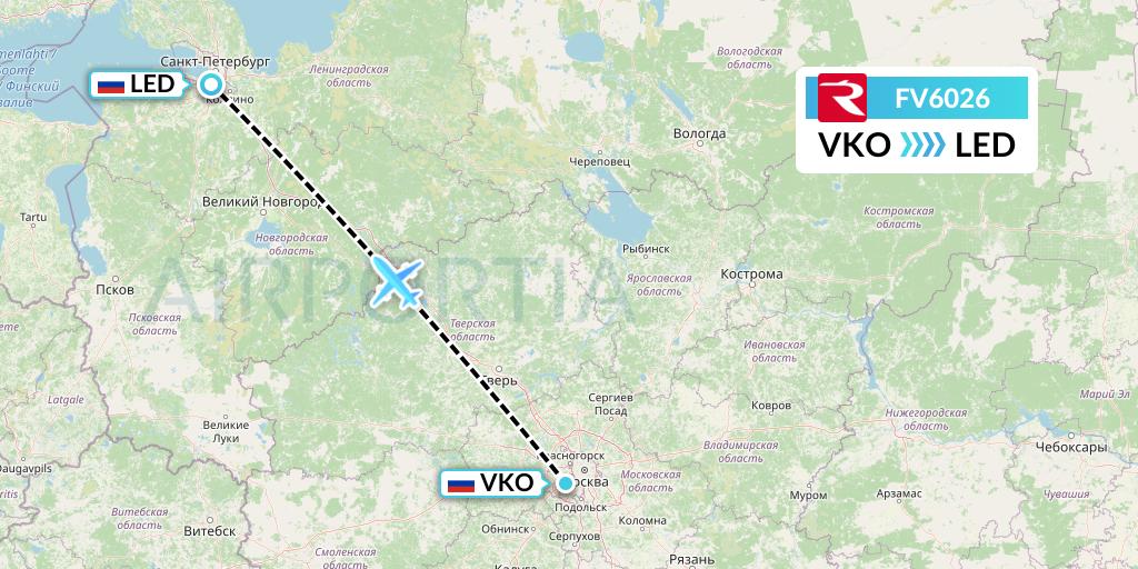 FV6026 Rossiya Flight Map: Moscow to St. Petersburg