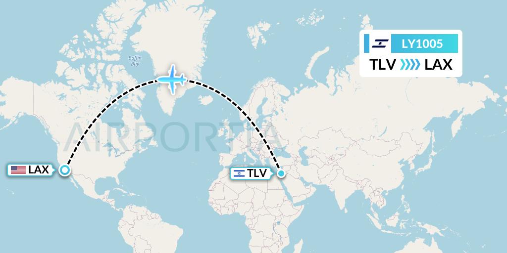 LY1005 El Al Flight Map: Tel Aviv to Los Angeles