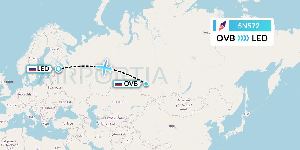 5N572 Nordavia Flight Map: Novosibirsk to St. Petersburg