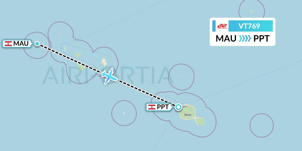 VT769 Air Tahiti Flight Map: Maupiti to Papeete