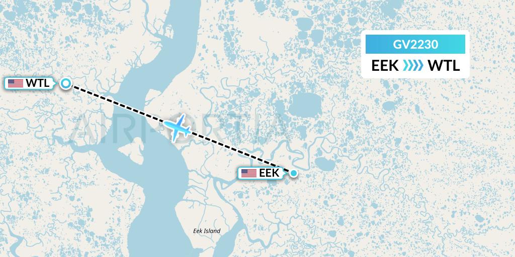 GV2230 Grant Aviation Flight Map: Eek to Tuntutuliak