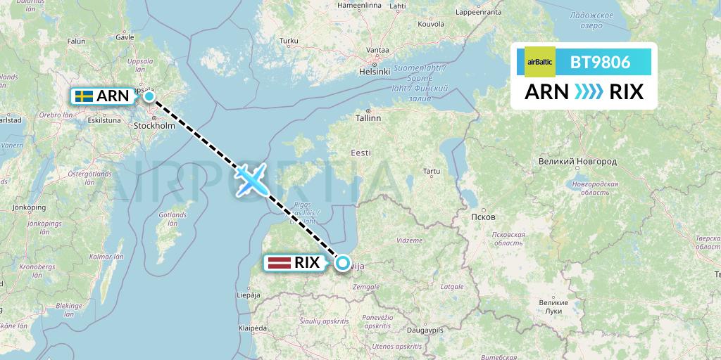 BT9806 Air Baltic Flight Map: Stockholm to Riga