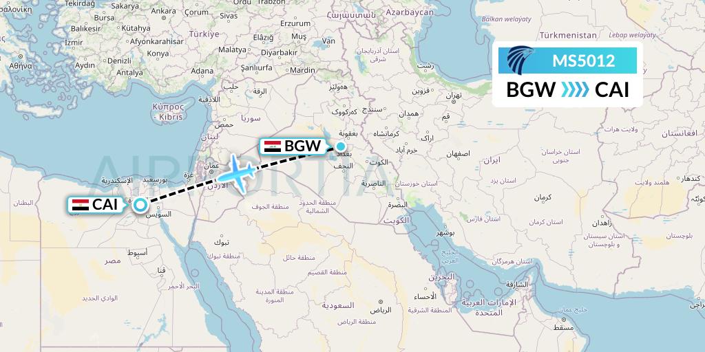 MS5012 EgyptAir Flight Map: Baghdad to Cairo