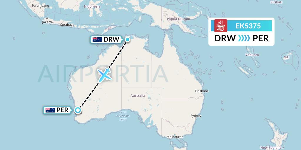 EK5375 Emirates Flight Map: Darwin to Perth