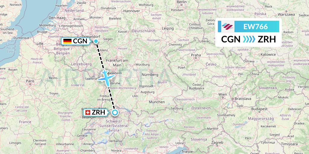 EW766 Eurowings Flight Map: Cologne to Zurich