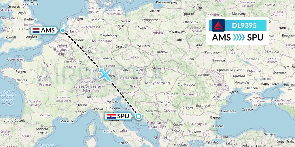 DL9395 Delta Air Lines Flight Map: Amsterdam to Split