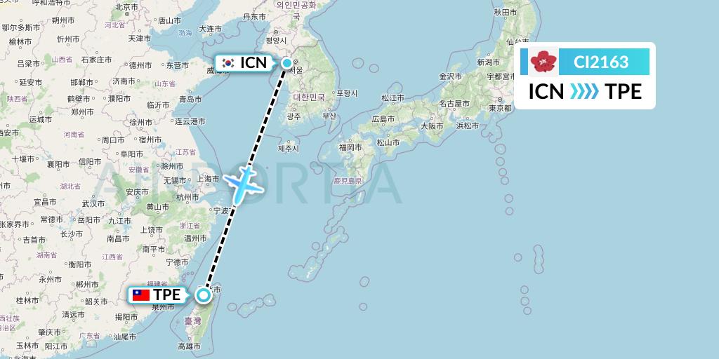 CI2163 China Airlines Flight Map: Seoul to Taipei