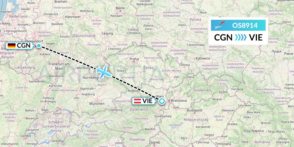 OS8914 Austrian Airlines Flight Map: Cologne to Vienna