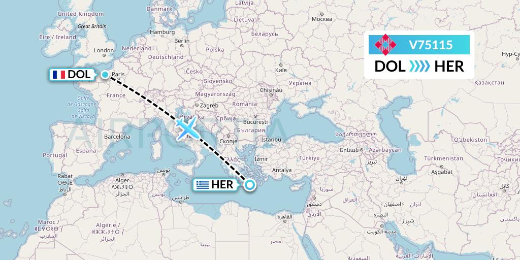 V75115 Volotea Flight Map: Deauville to Heraklion