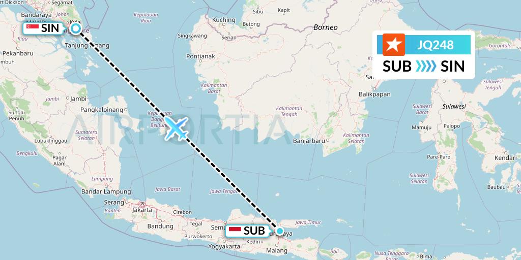 JQ248 Jetstar Airways Flight Map: Surabaya to Singapore