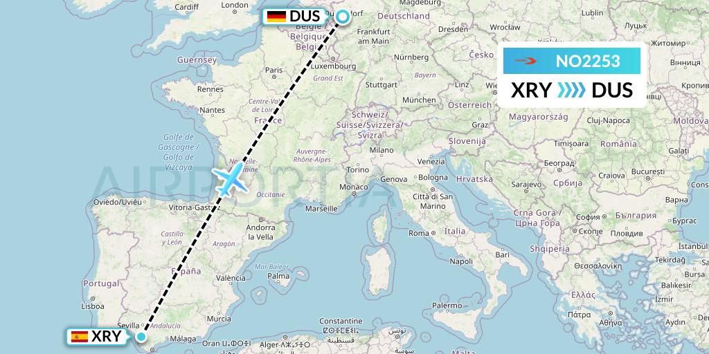 NO2253 Neos Flight Map: Jerez to Dusseldorf