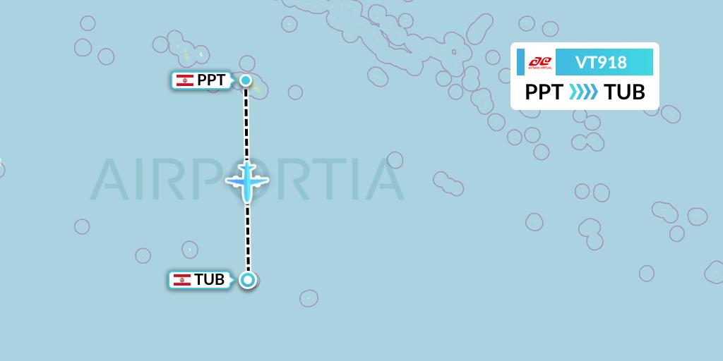 VT918 Air Tahiti Flight Map: Papeete to French Polynesia