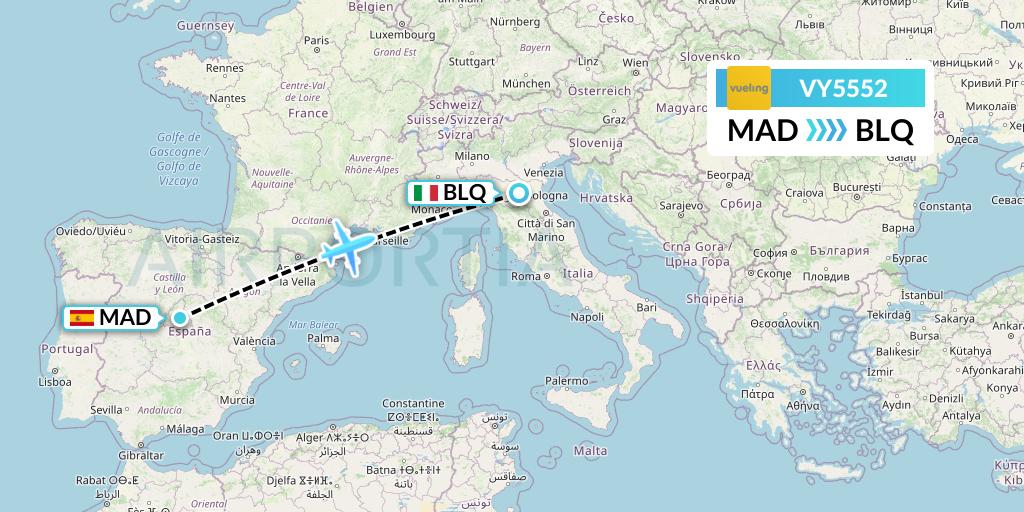 VY5552 Vueling Flight Map: Madrid to Bologna