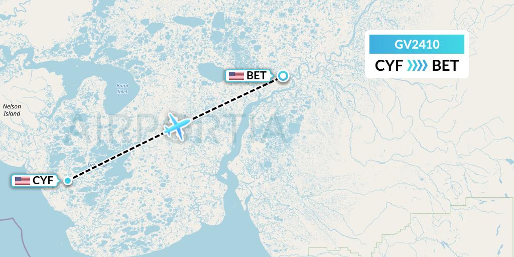 GV2410 Grant Aviation Flight Map: Chefornak to Bethel