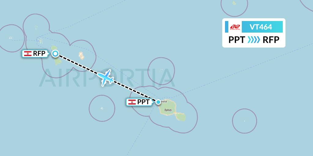 VT464 Air Tahiti Flight Map: Papeete to Raiatea