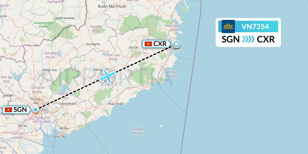 VN7354 Vietnam Airlines Flight Map: Ho Chi Minh City to Nha Trang