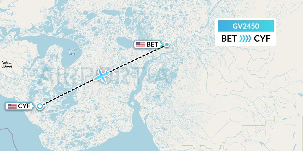 GV2450 Grant Aviation Flight Map: Bethel to Chefornak