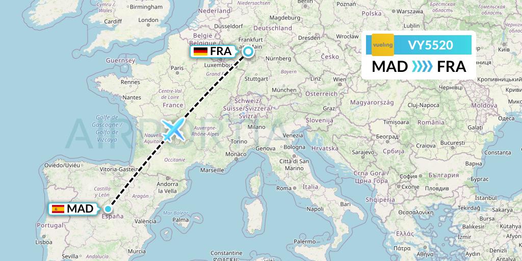 VY5520 Vueling Flight Map: Madrid to Frankfurt