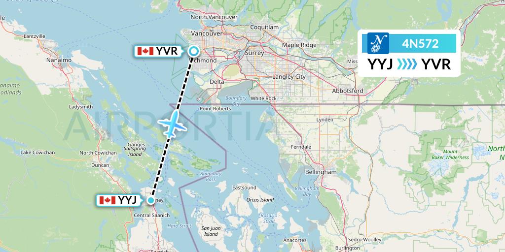 4N572 Air North Flight Map: Victoria to Vancouver