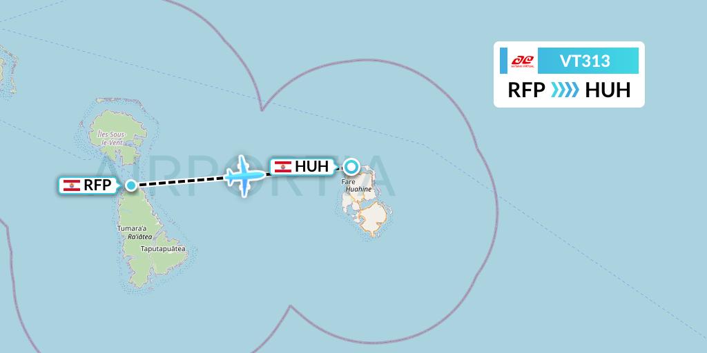 VT313 Air Tahiti Flight Map: Raiatea to Huahine