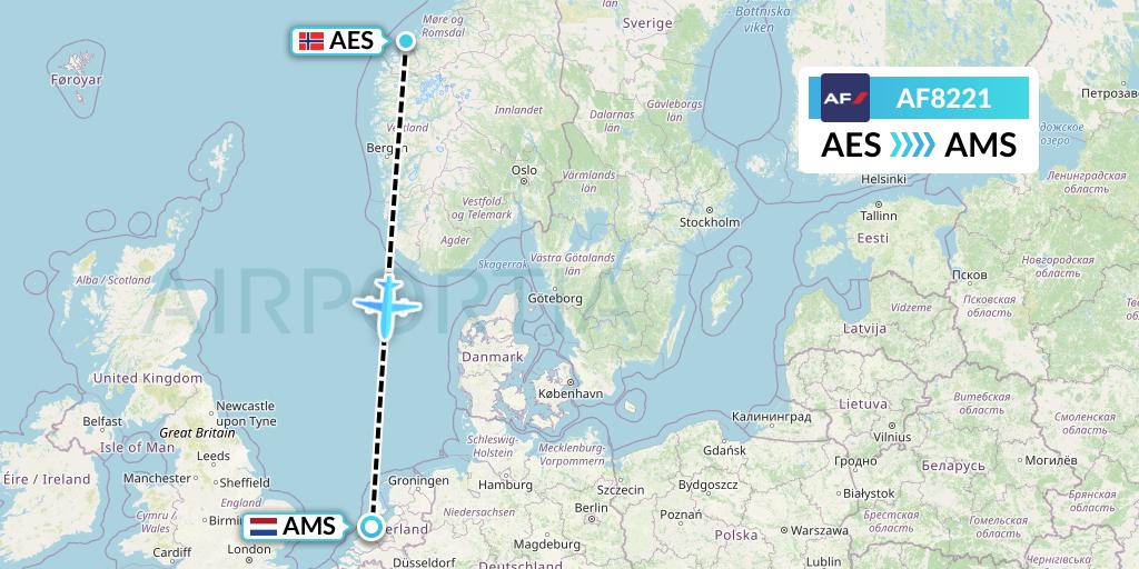 AF8221 Air France Flight Map: Alesund to Amsterdam