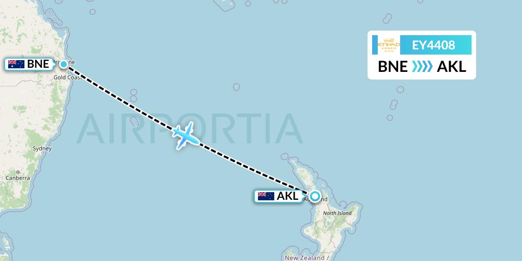 EY4408 Etihad Airways Flight Map: Brisbane to Auckland