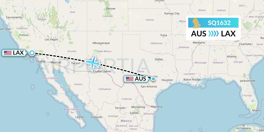 SQ1632 Singapore Airlines Flight Map: Austin to Los Angeles