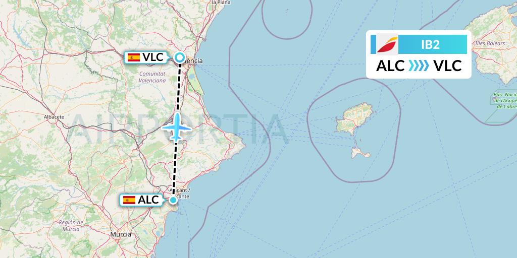 IB2 Iberia Flight Map: Alicante to Valencia