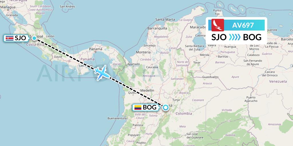 AV697 Avianca Flight Map: San Jose to Bogota
