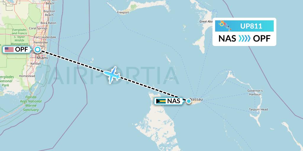 UP811 Bahamasair Flight Map: Nassau to Miami