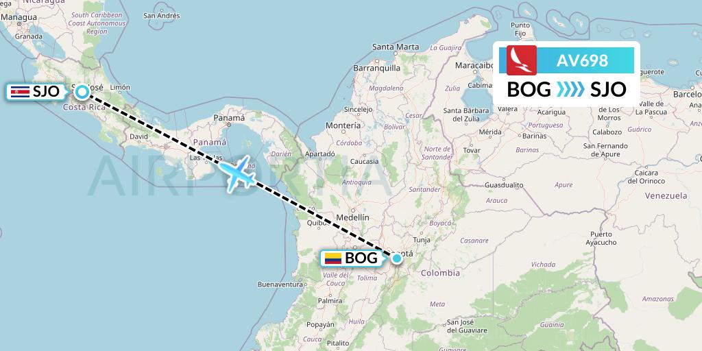 AV698 Avianca Flight Map: Bogota to San Jose