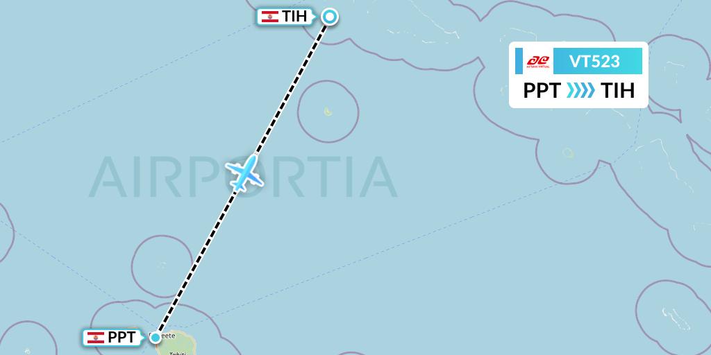 VT523 Air Tahiti Flight Map: Papeete to Tikehau