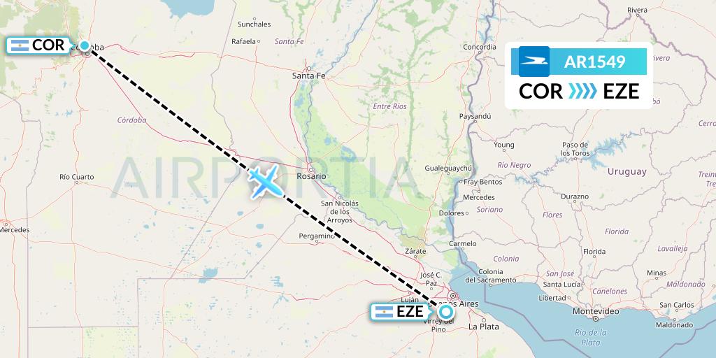 AR1549 Aerolineas Argentinas Flight Map: Cordoba to Buenos Aires
