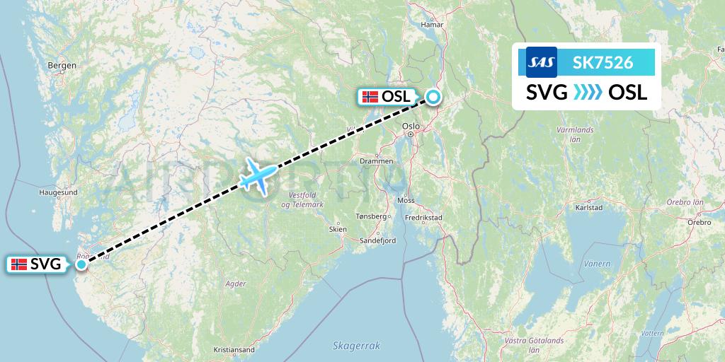 SK7526 SAS Flight Map: Stavanger to Oslo