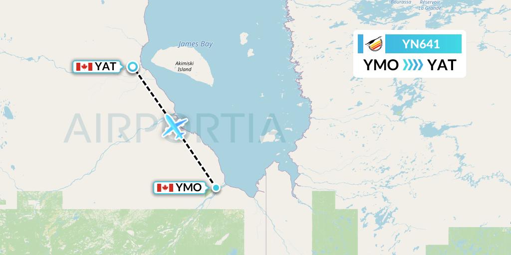 YN641 Air Creebec Flight Map: Moosonee to Attawapiskat