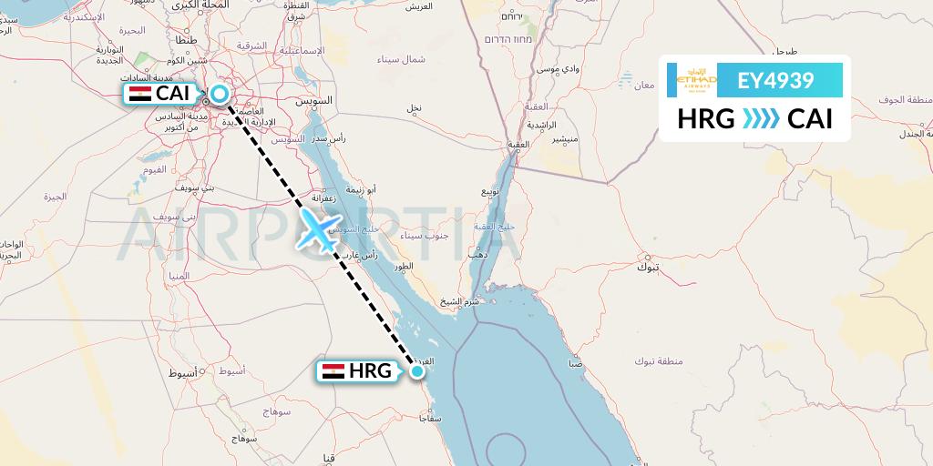 EY4939 Etihad Airways Flight Map: Hurghada to Cairo