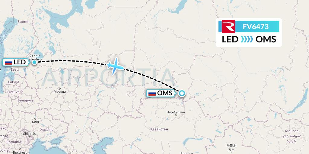 FV6473 Rossiya Flight Map: St. Petersburg to Omsk